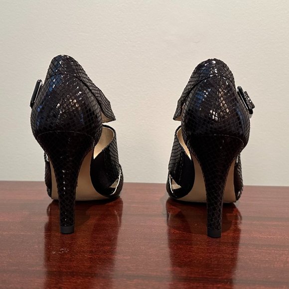 Anne Klein iFlex AK Akouray Faux Snakeskin Black Peep Toe Heel 5.5M New w/o Box - Picture 5 of 9